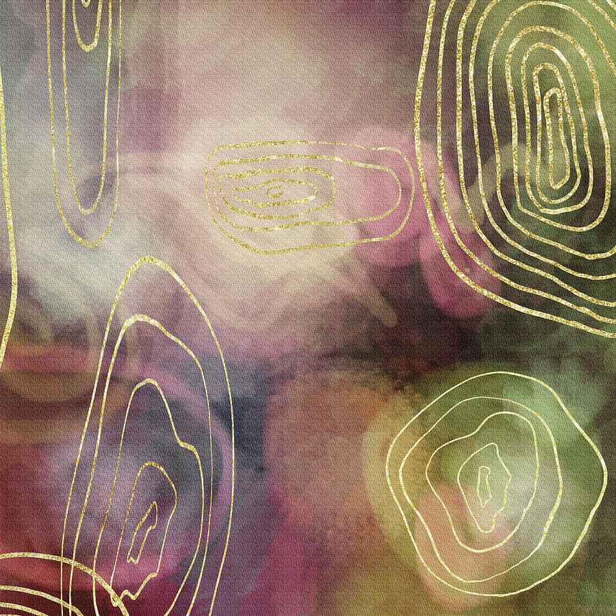 Golden Spheres And Lines Soft Warm Calm Glow Decor III Painting by Irina Sztukowski