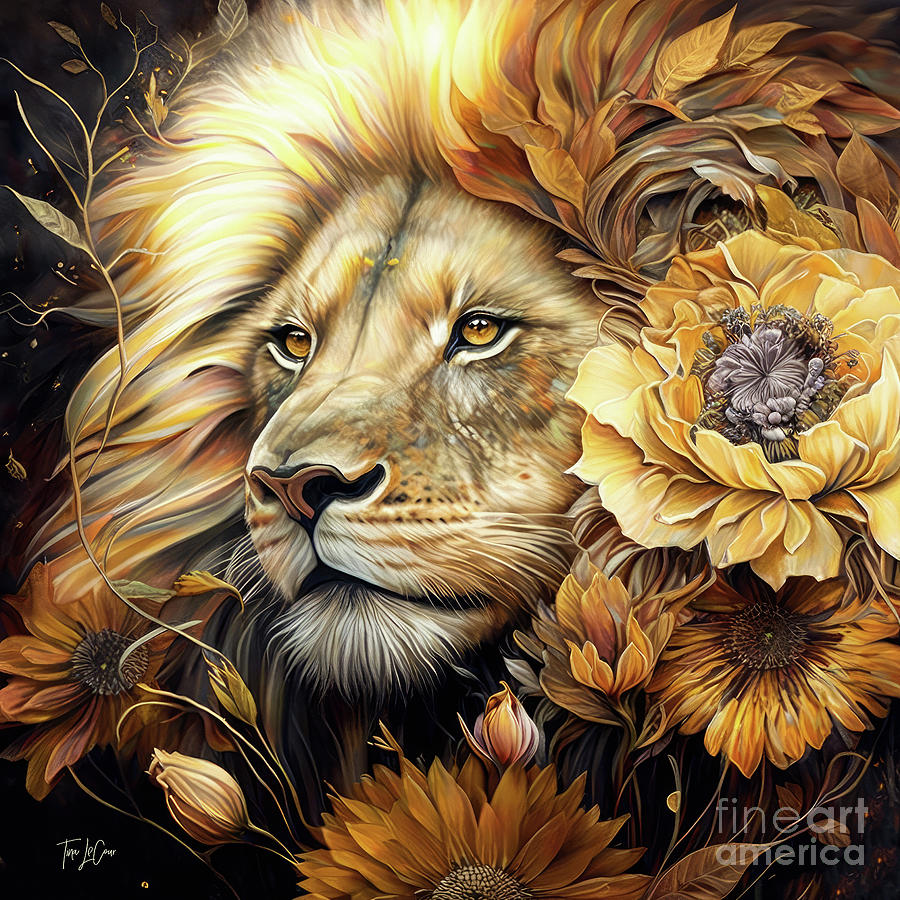 Golden Spirit Lion Painting by Tina LeCour