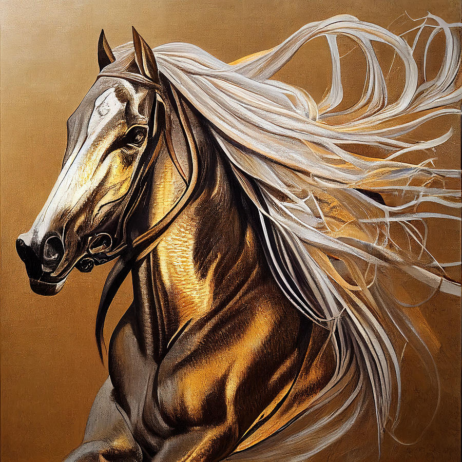 Golden Stallion Galloping Running Painting Painting by Mr Sizsus - Fine ...