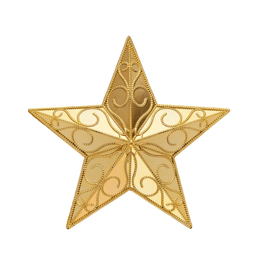 Golden Star (Clipping path!) isolated on white background Photograph by Hudiemm
