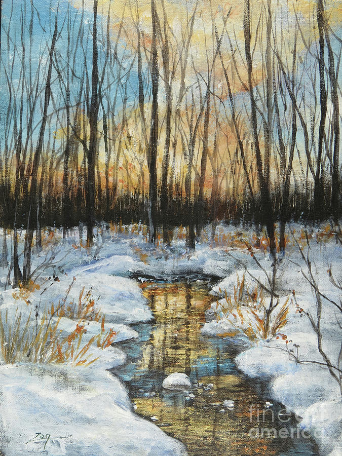 Winter Painting - Golden Stream by Zan Savage