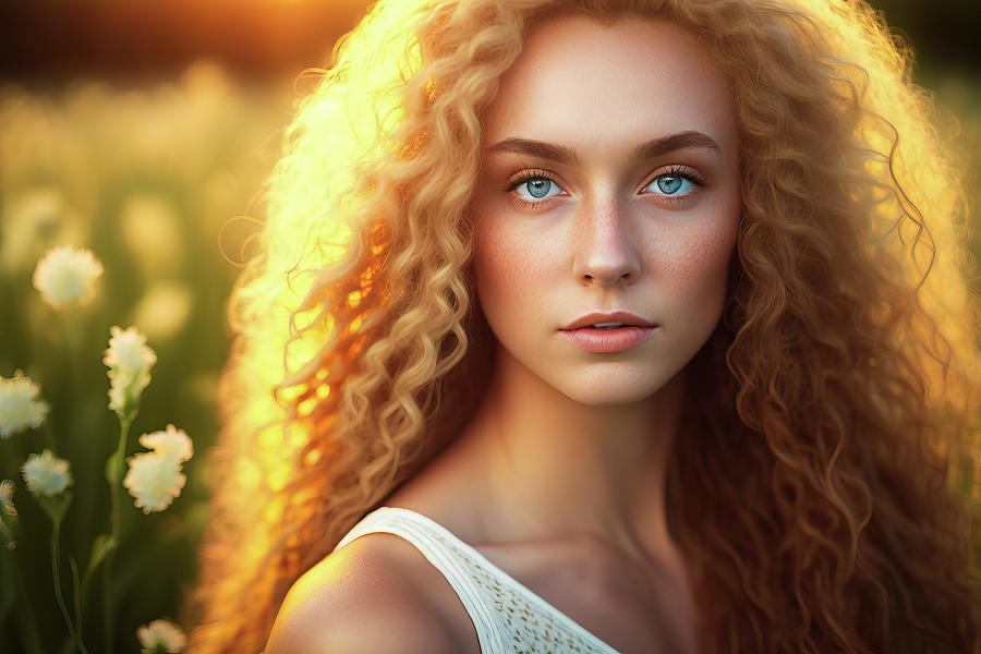 Golden Summer Girl 01 Warm Light Digital Art by Matthias Hauser