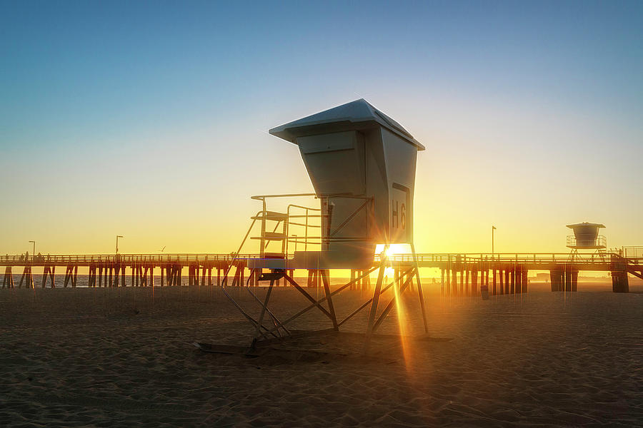 Golden Sun Rays and Lifeguard Tower Photograph by Lindsay Thomson