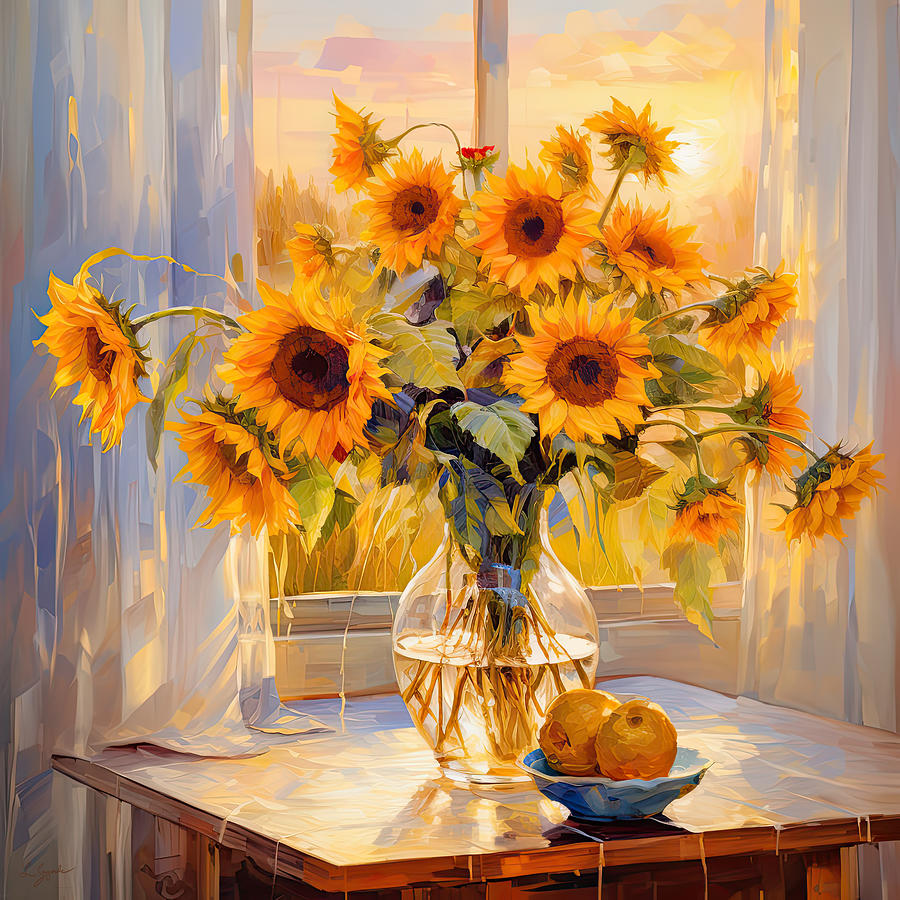 Golden Sunflower and Lemon Glow - Sunflowers Art Digital Art by Lourry Legarde