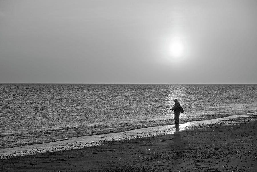Golden Sunrise on Race Point Beach Provincetown MA Cape Cod Fishing Black and White Photograph by Toby McGuire