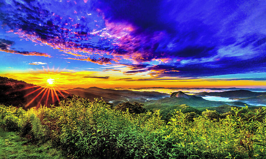Mountain Photograph - Golden Sunrise Over Looking Glass Rock by Kathy Kmonicek