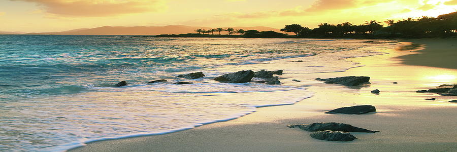 Golden sunrise seascape panorama at Sapphire Beach St. Thomas, Virgin Islands Photograph by Roupen Baker