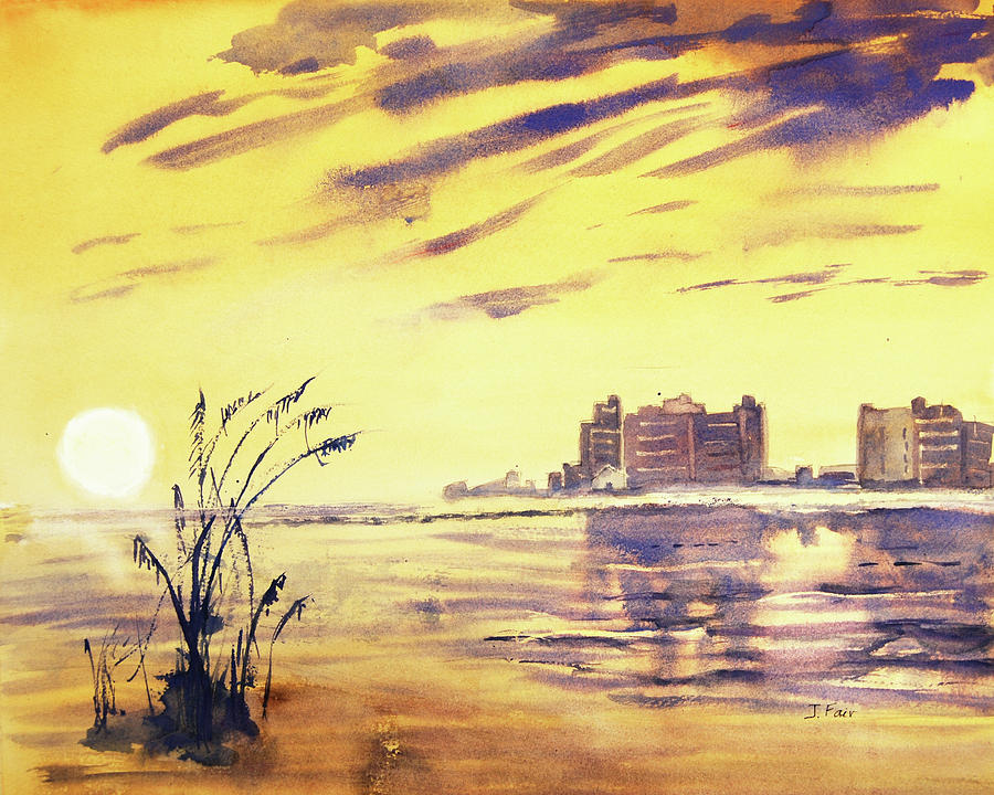 Golden Sunset Along Orange Beach Painting by Jerry Fair