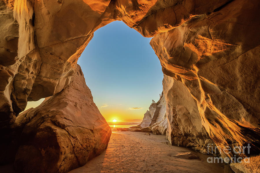 Golden Sunset From the Sea Cave Photograph by Mimi Ditchie