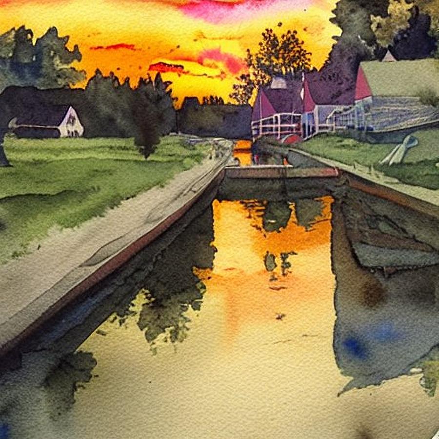 Golden Sunset on the Morris Canal at Waterloo Village, 1 Painting by Christopher Lotito