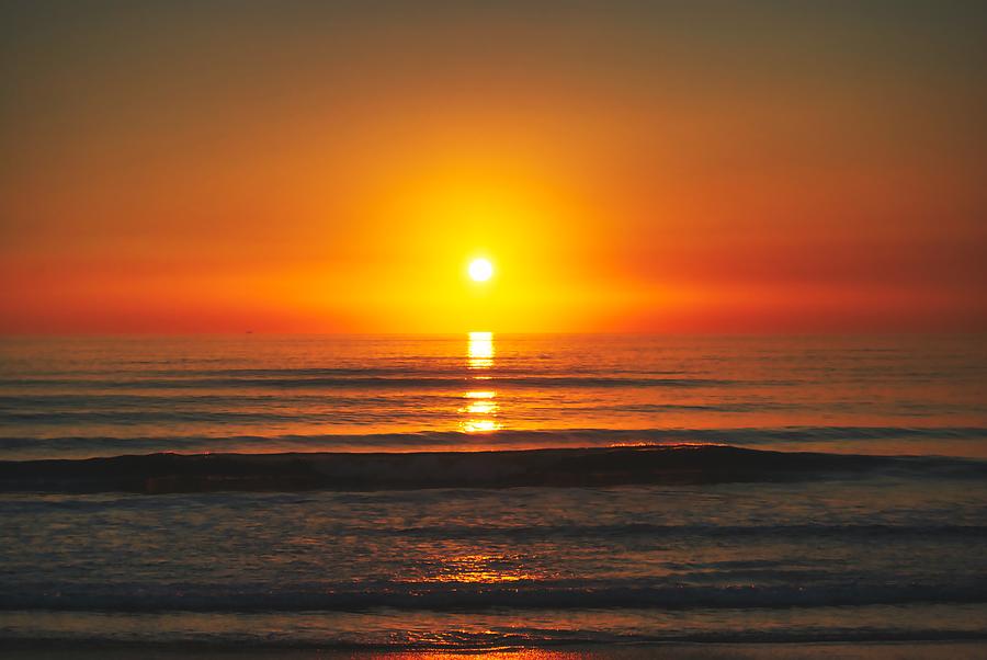 Golden Beach Sunset Over Ocean Horizon Photograph by Marco Sales