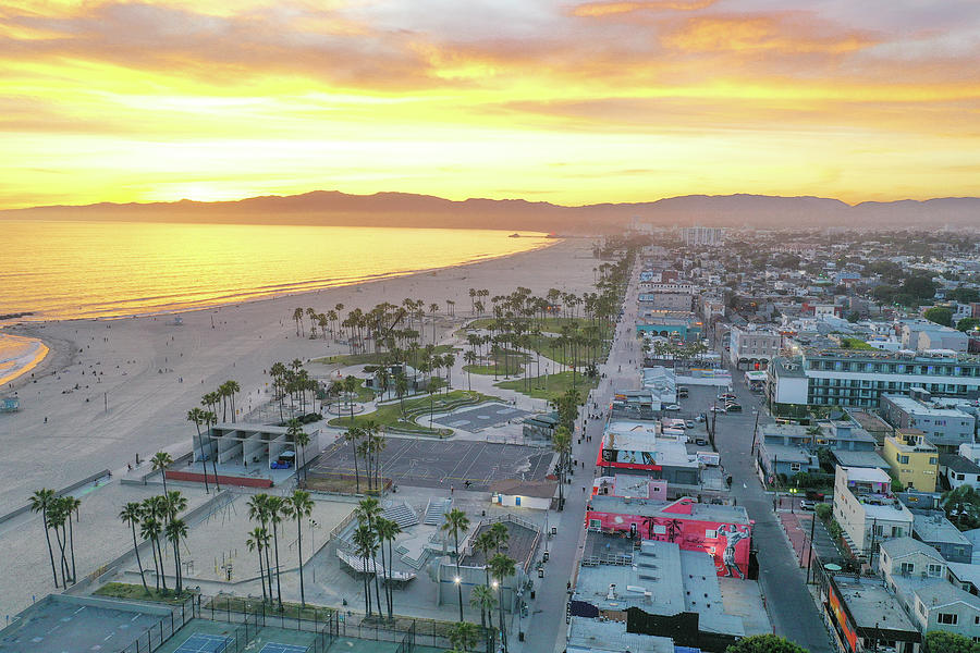 Golden Sunset Over Venice Beach Photograph