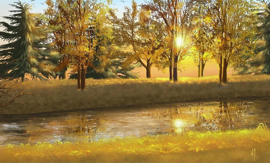 Golden sunset Painting by Veronica Minozzi