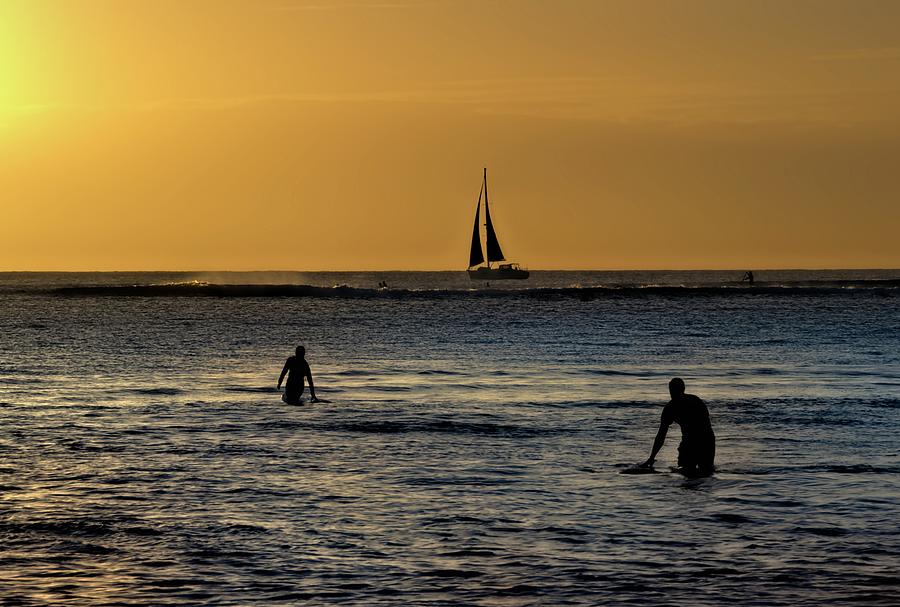 Golden Sunset Waterplay Kauai Island Photograph
