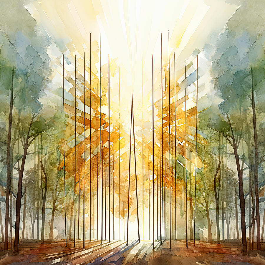 Golden Synchronicity - Gold and Green Art Painting by Lourry Legarde