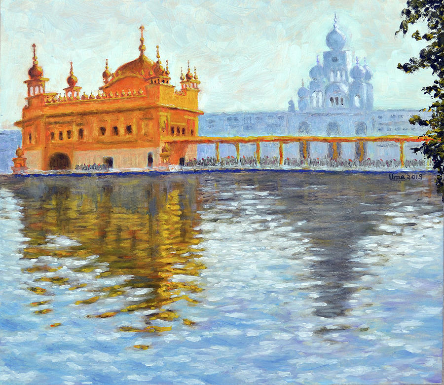 Golden temple series 1 Painting by Uma Krishnamoorthy