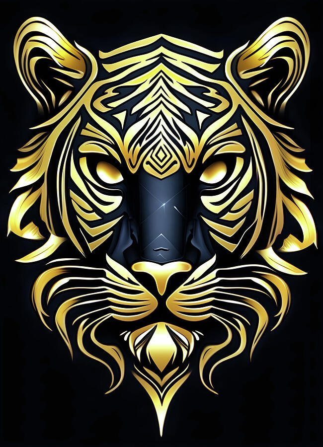 Golden Tiger Head Art Deco Style Digital Art by Freddy B Golden Tiger Head Art Deco Style Digital Art by Freddy B