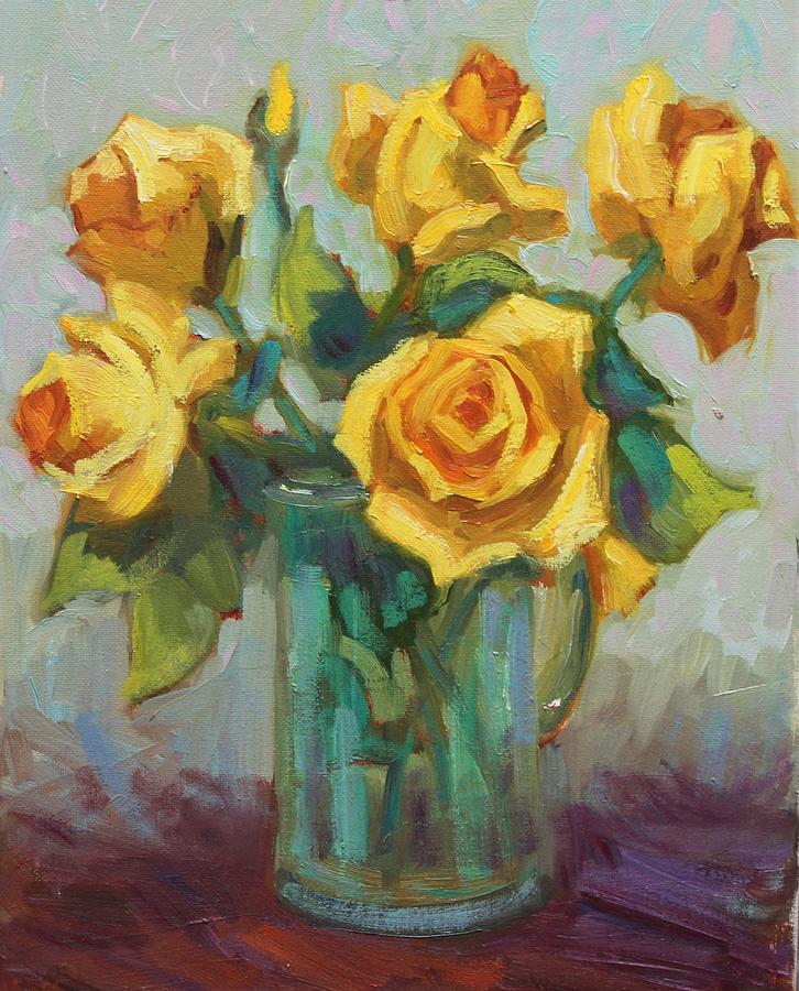 Golden Times Yellow Roses Painting by Diane McClary