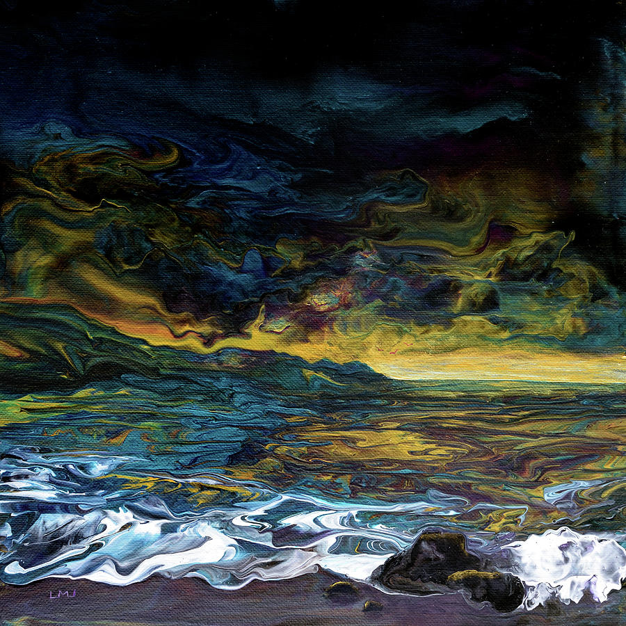 Golden Twilight over the Stormy Sea Painting by Laura Iverson