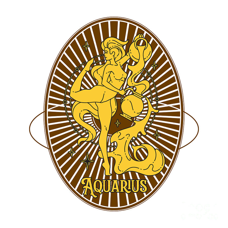 Golden Vintage Zodiac Aquarius Digital Art by Kirania Finest Golden Vintage Zodiac Aquarius Digital Art by Kirania Finest