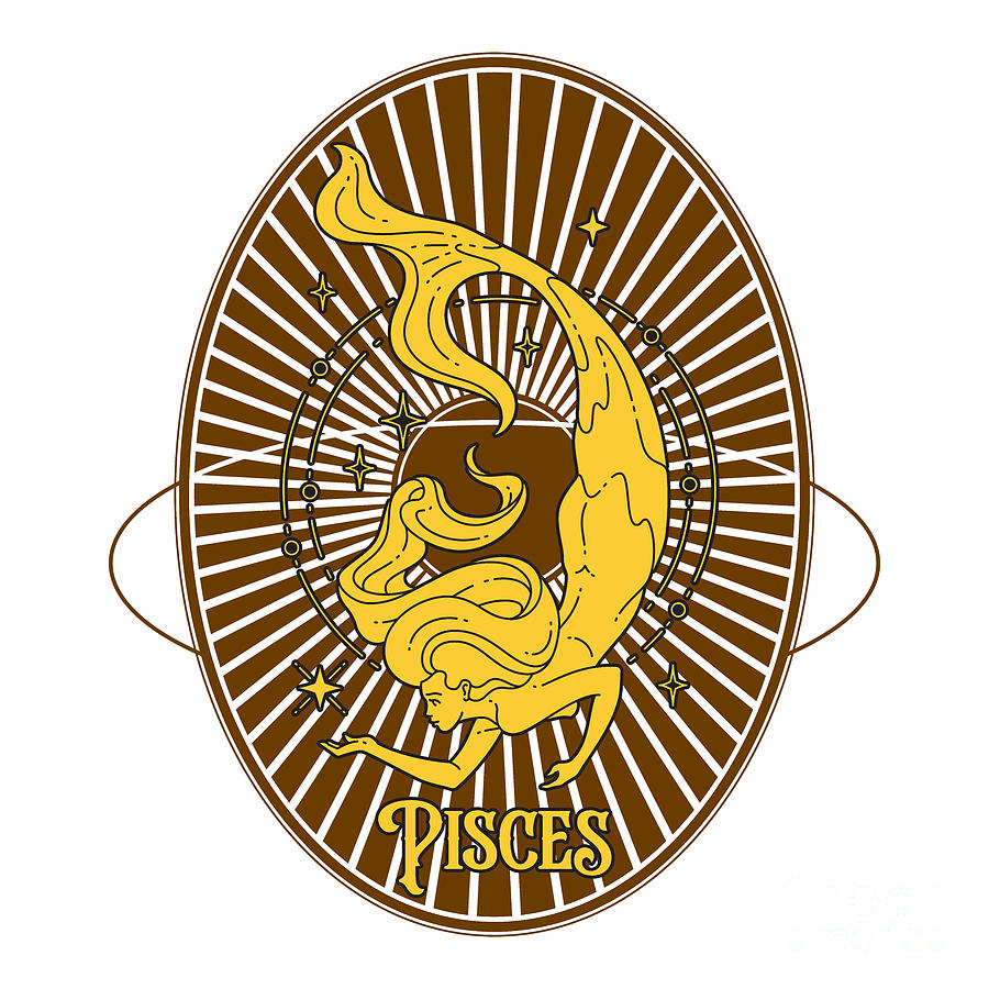 Golden Vintage Zodiac Pisces Digital Art by Kirania Finest Golden Vintage Zodiac Pisces Digital Art by Kirania Finest