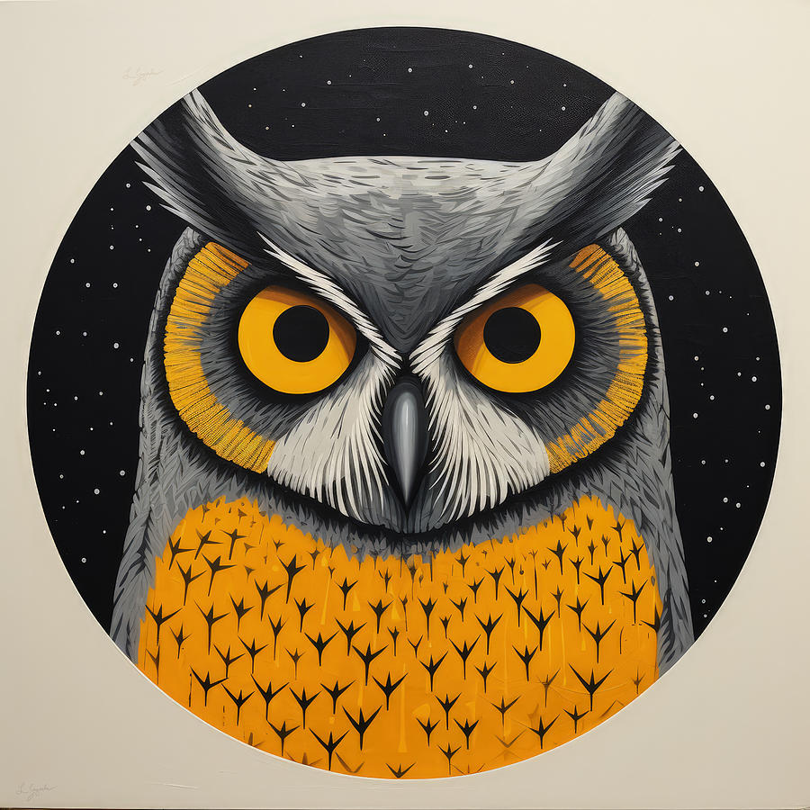 Golden Vision - Owl Art Painting by Lourry Legarde
