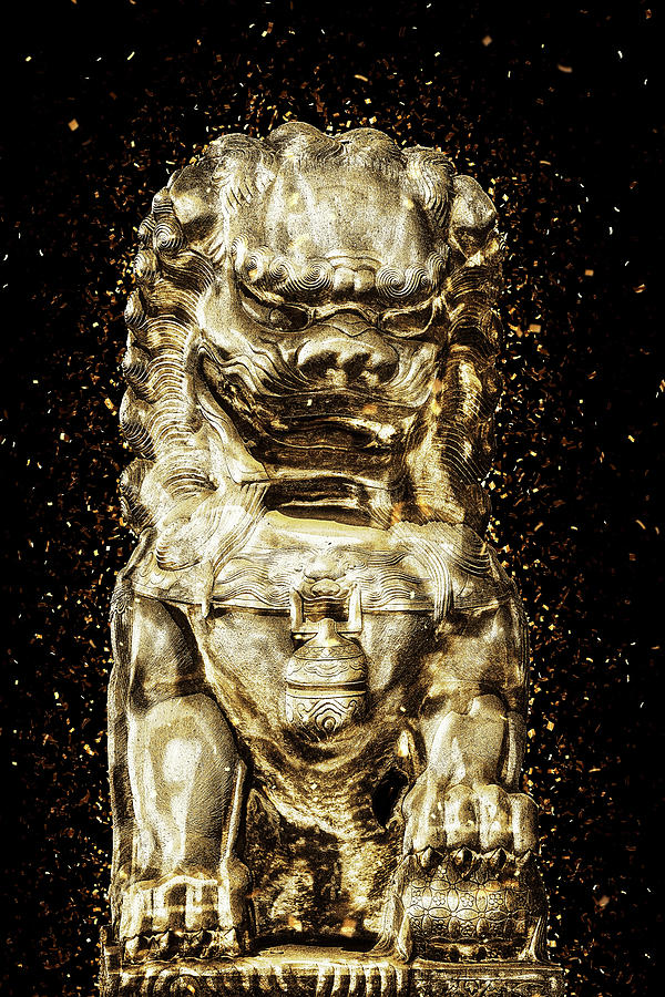 Golden Wall-Art - Buddha Lion Digital Art by Philippe HUGONNARD