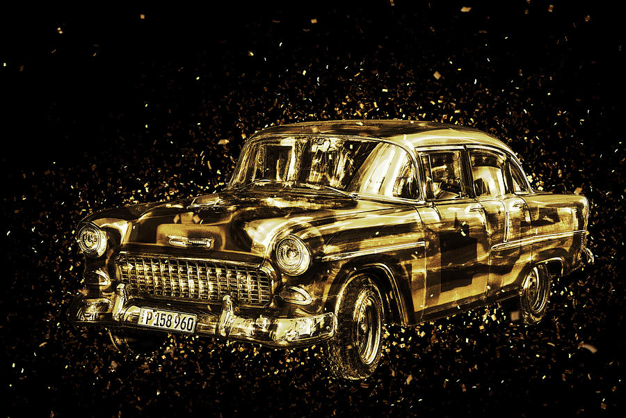 Golden Wall-Art - Classic Car Digital Art by Philippe HUGONNARD