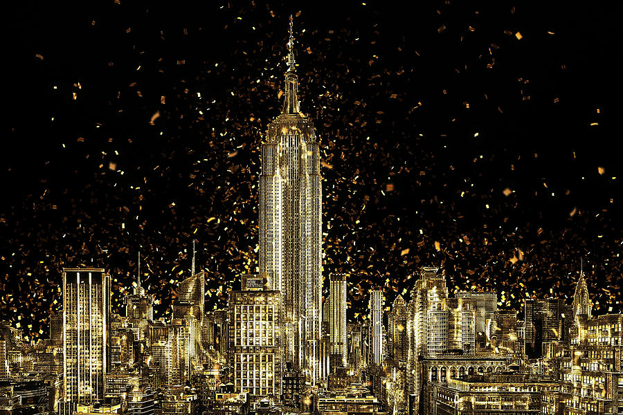 Golden Wall-Art - Manhattan Skyline Digital Art by Philippe HUGONNARD