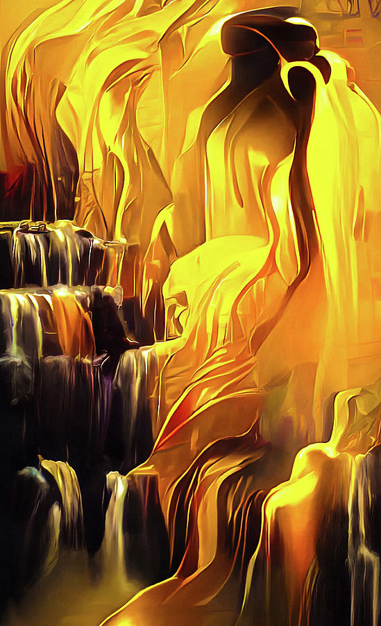 Golden Waterfall 07 Abstract Painting Digital Art by Matthias Hauser
