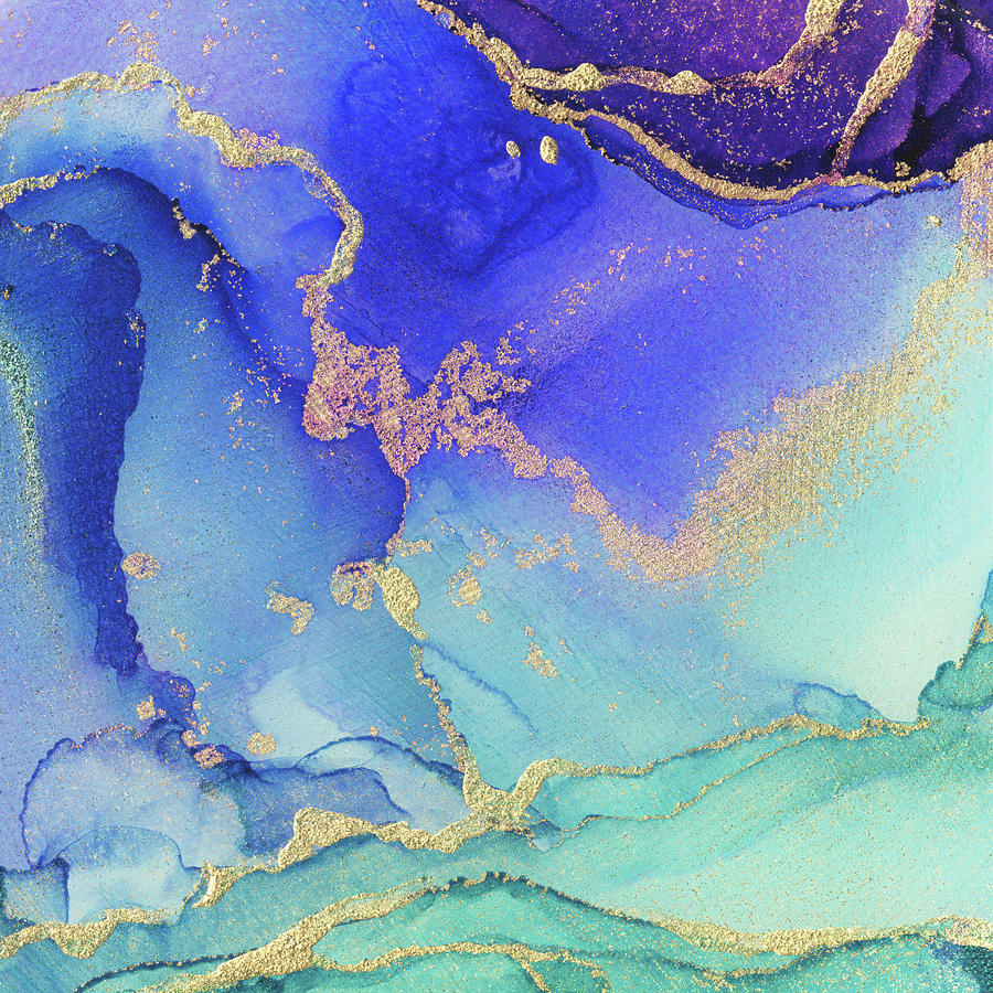 Marble Painting - Golden Waves  by Olga Shvartsur