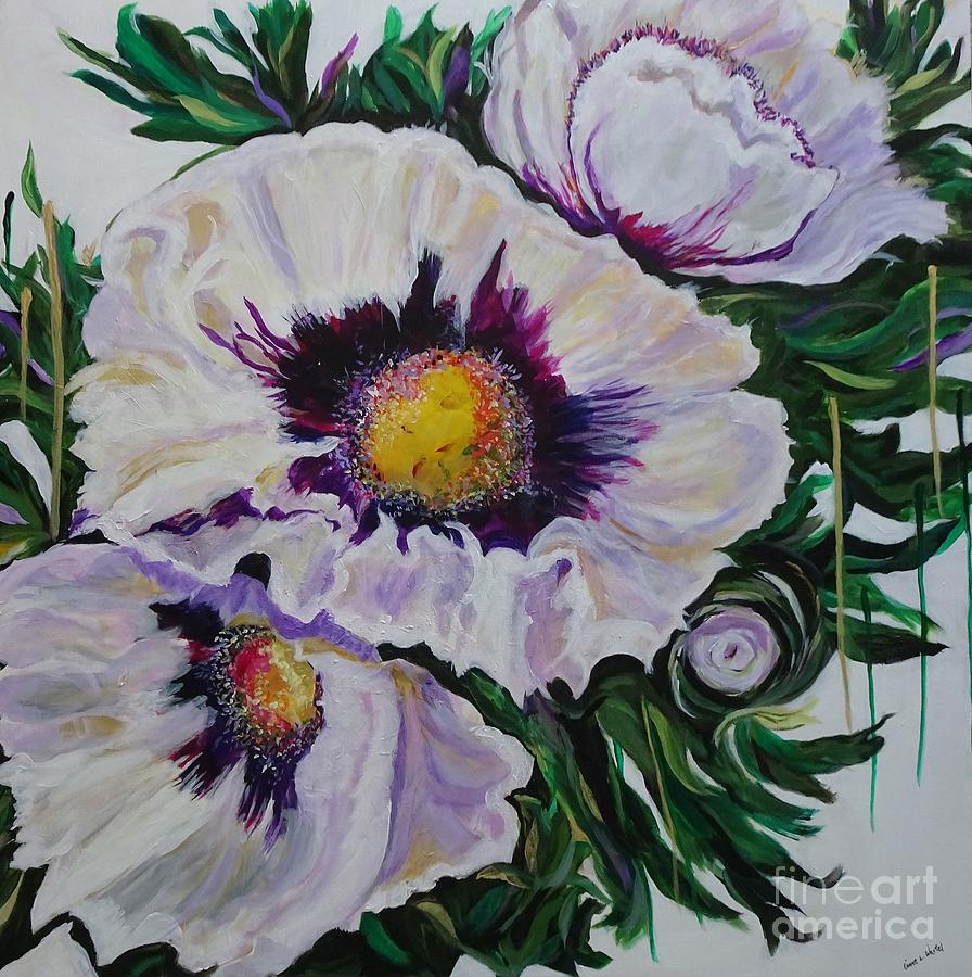 Golden White Poppies Painting by Eunice Warfel