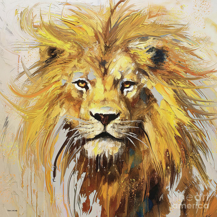 Cat Painting -  Golden Wild Lion by Tina LeCour