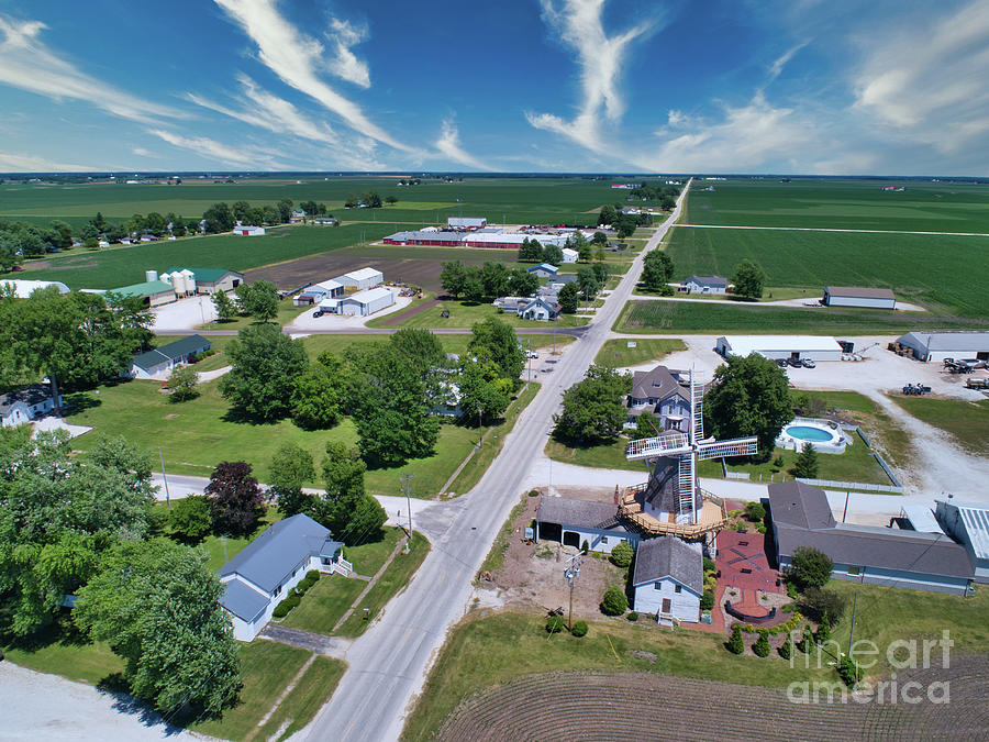 Golden Windmill and town of Golden, IL Aerial Photo Photograph by Robert Turek Fine Art Photography
