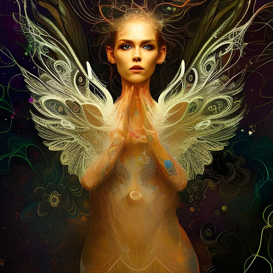 Golden Winged Fairy Mixed Media by Lesa Fine