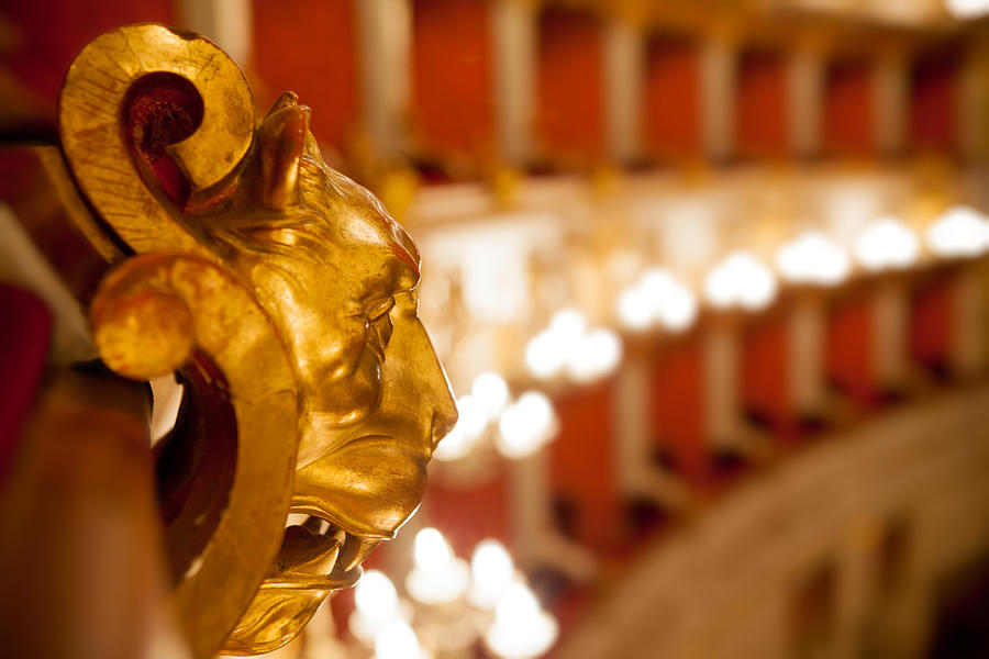 Golden wood lion in theater Photograph by Naphtalina