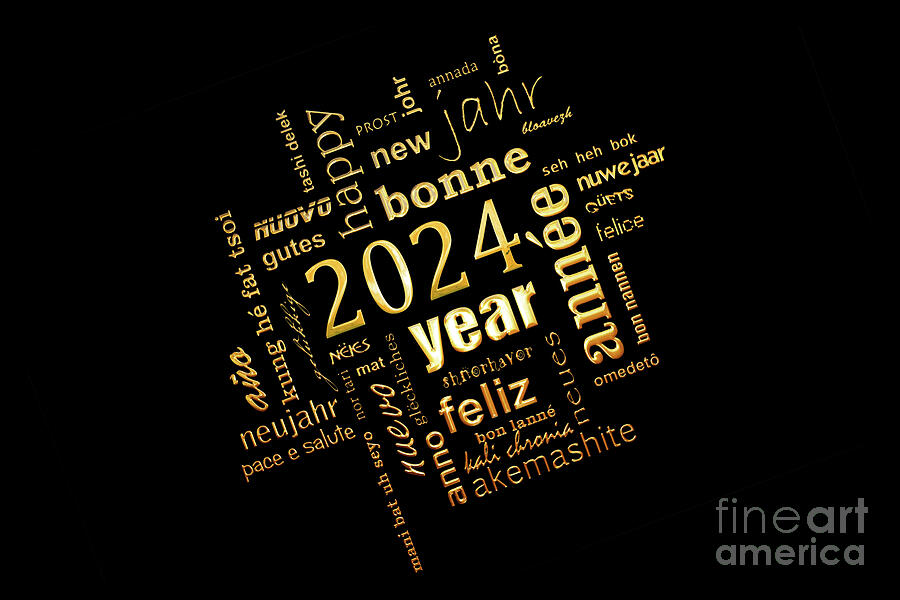Golden word cloud new year card Digital Art by Delphimages Photo Creations
