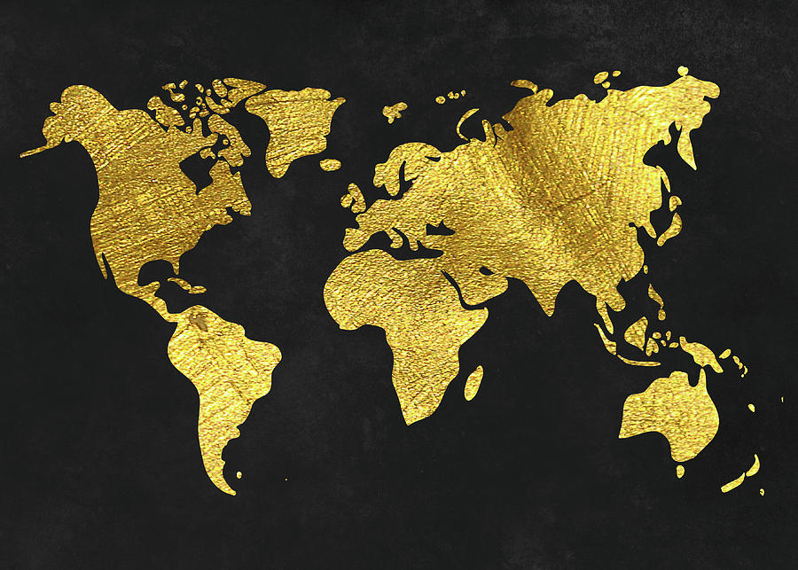 Golden World Map Digital Art By Atsurge Jk Wang - Fine Art America