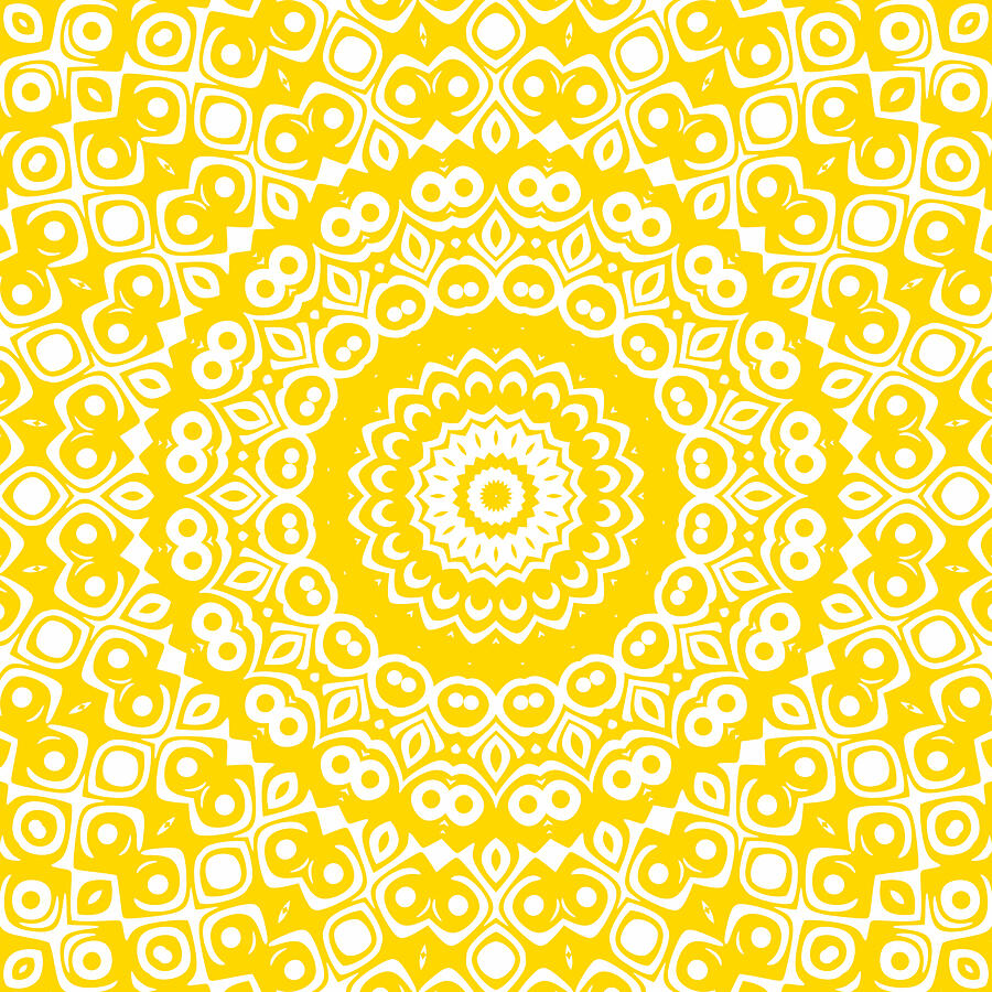 Golden Yellow Mandala Kaleidoscope Medallion Flower Digital Art by Mercury McCutcheon