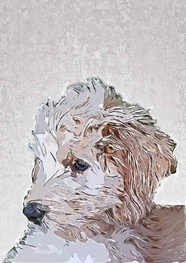 Cute Goldendoodle Puppy Painting by Custom Pet Portrait Art Studio