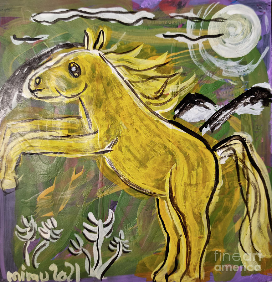 Goldenes Pferd im Mondlicht - Golden Horse in the Moonlight Mixed Media by Mimulux Patricia No