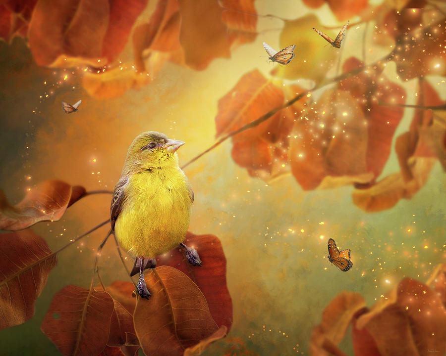 Bird Digital Art - Goldfinch Glow by Nicole Wilde