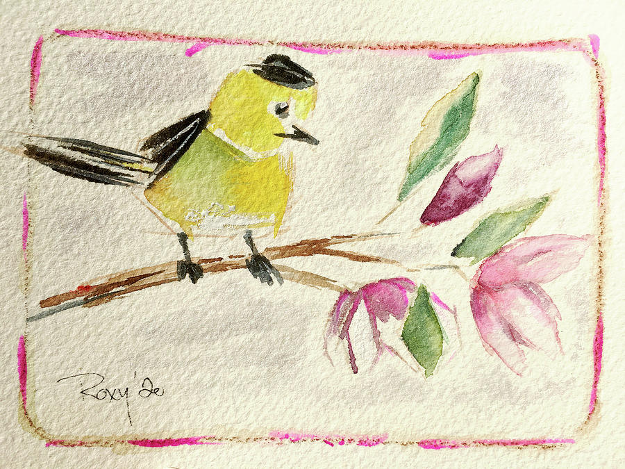 Goldfinch on a Magnolia Branch Painting by Roxy Rich