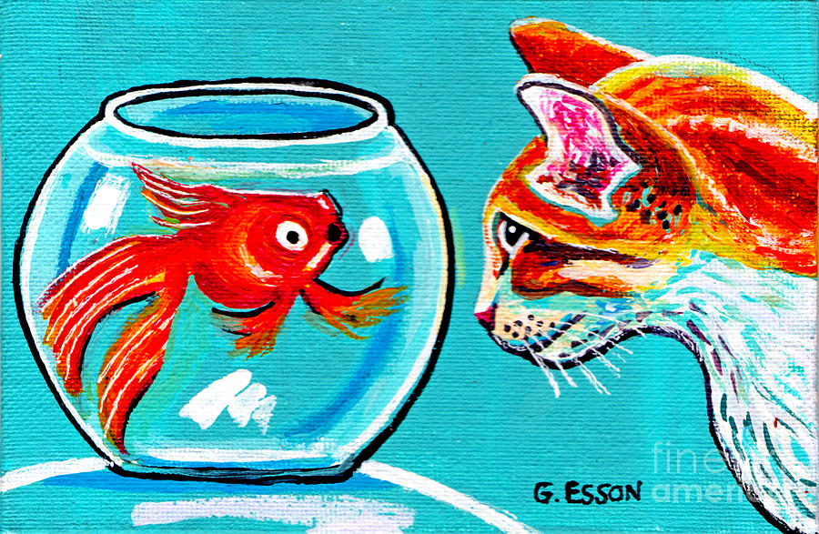 Goldfish Painting - Goldfish and Cat by Genevieve Esson