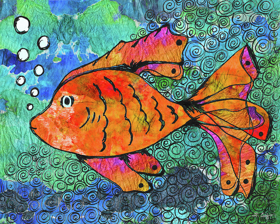 Goldfish Dreams Hand Drawn Fish Art Painting by Sharon Cummings Goldfish Dreams Hand Drawn Fish Art Painting by Sharon Cummings