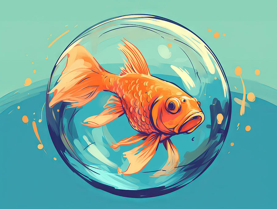 Goldfish in bubble  Digital Art by Karen Foley