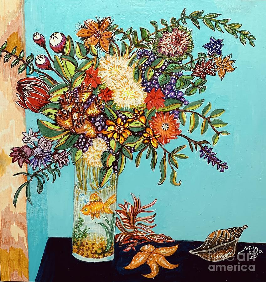 Goldfish Painting - Goldfish In Flower Bowl by Melin Baker