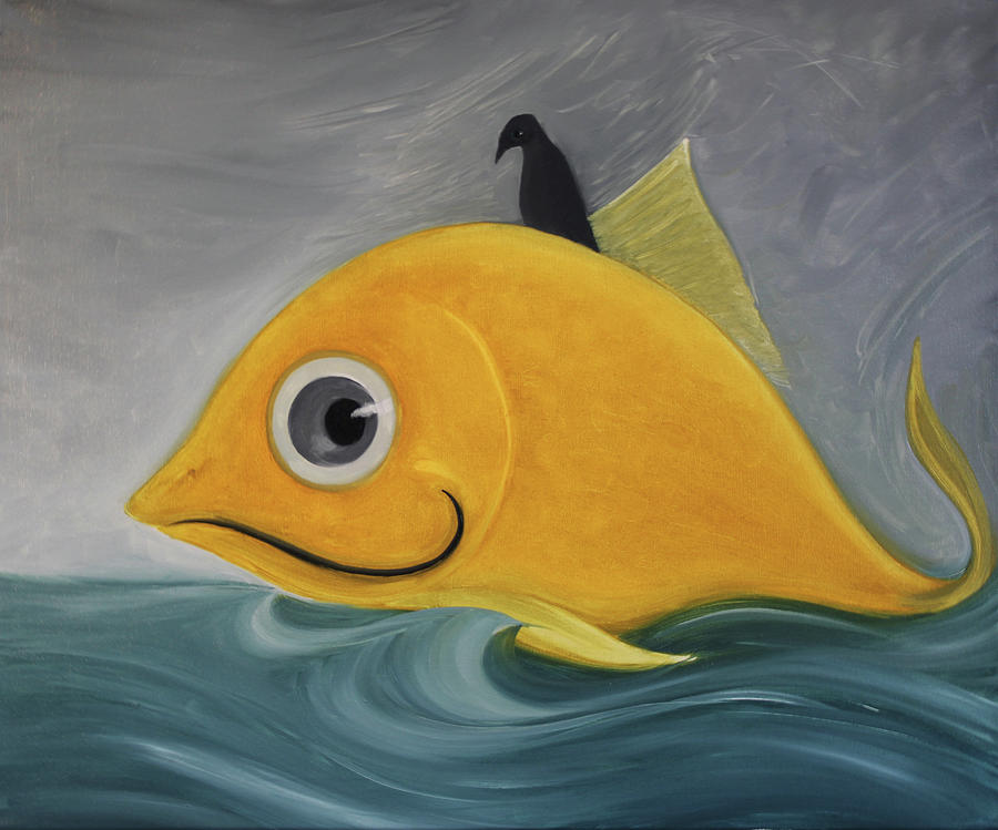 Fish Painting - Goldfish Rider by Tone Aanderaa