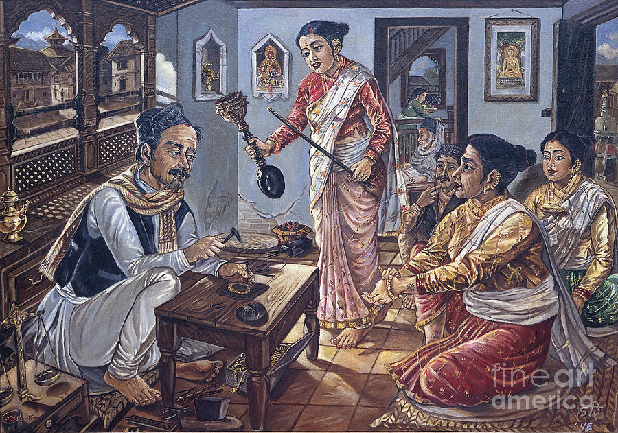 Nepal Painting - Goldsmith workshop by Hari Prasad Sharma Nepal Painting - Goldsmith workshop by Hari Prasad Sharma
