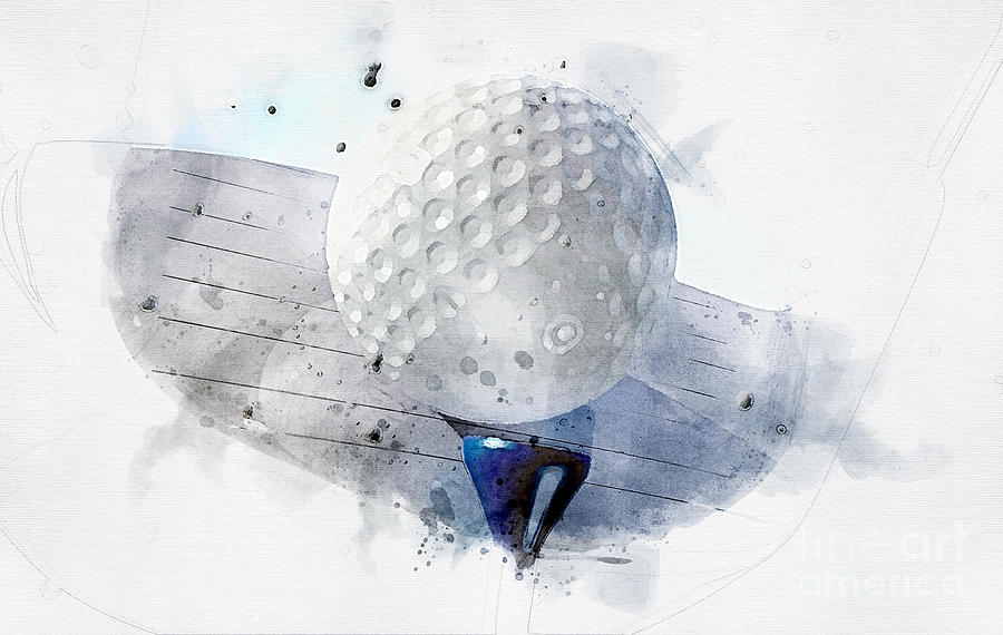 Golf Digital Art - Golf Ball And Club Impact Watercolor by Allan Swart